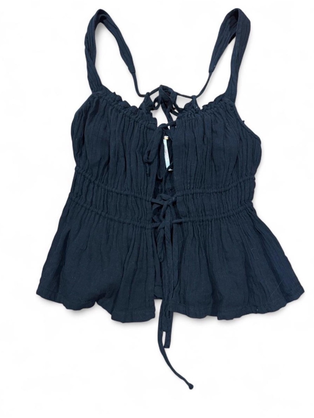Free People Black Tie-Front Smocked Cami Top